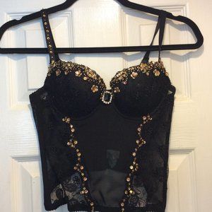 Marciano Gold Beaded Crystal Black Bustier